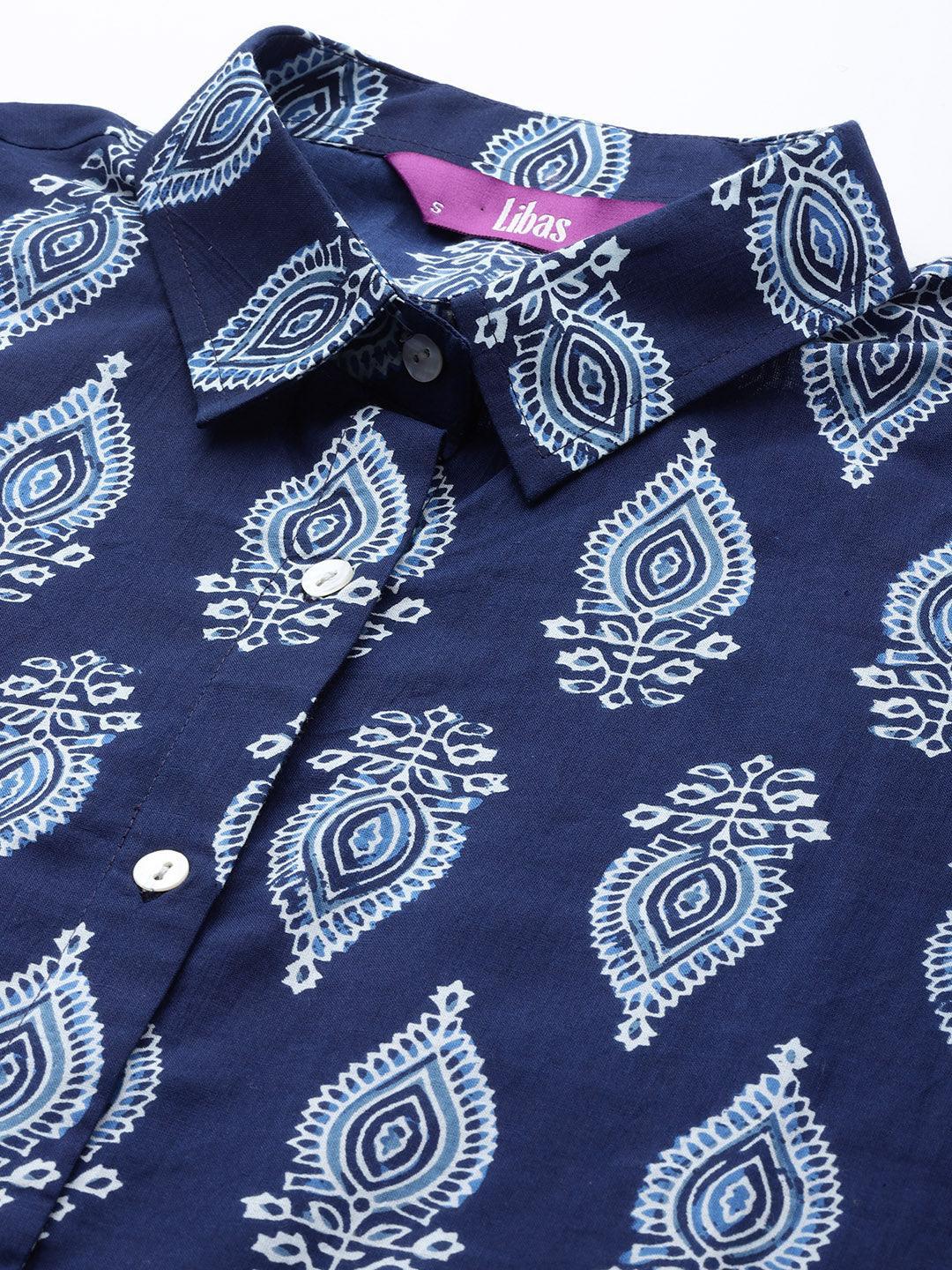 Blue Printed Cotton Night Suit - ShopLibas 
