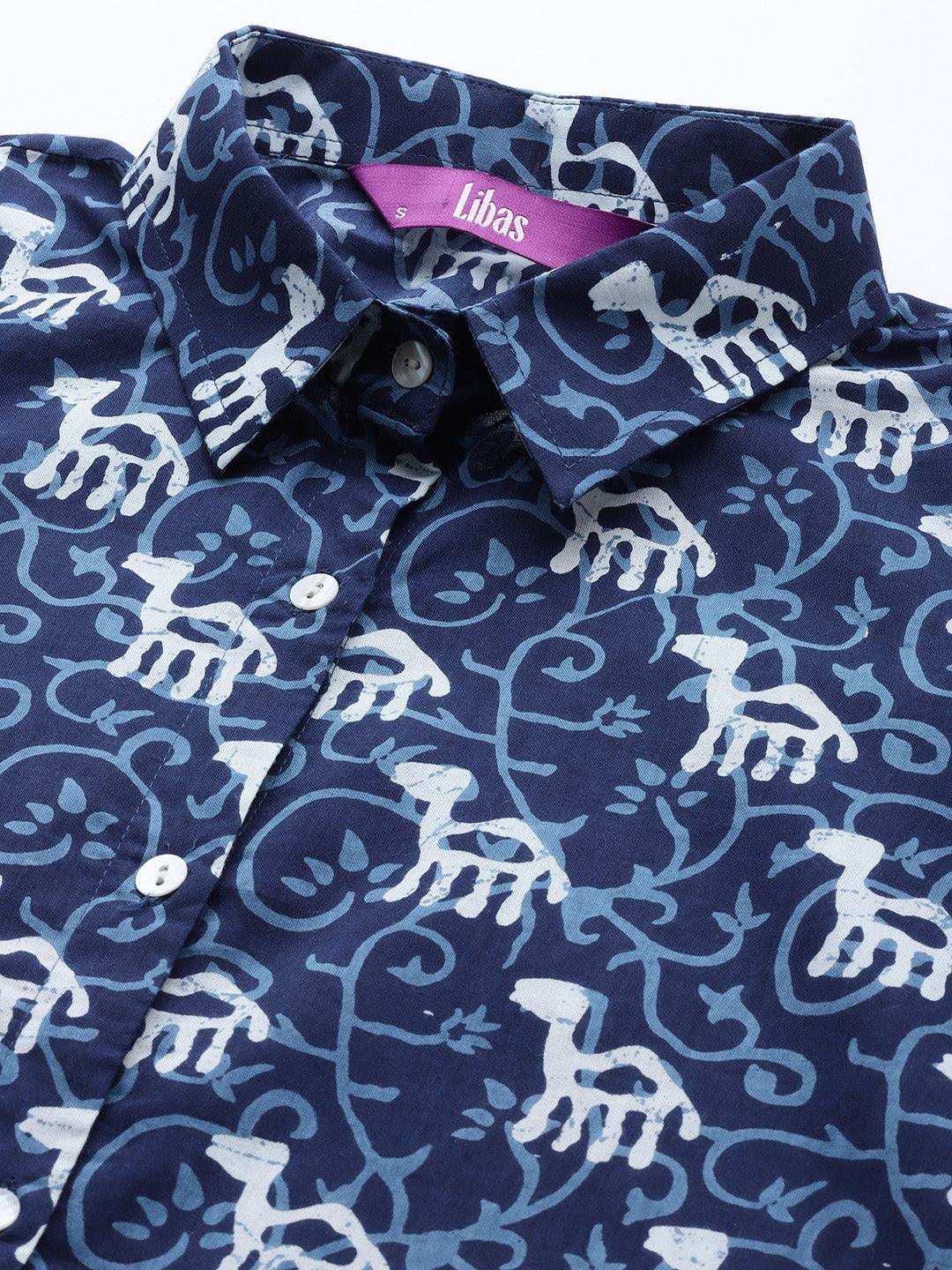 Blue Printed Cotton Night Suit - ShopLibas