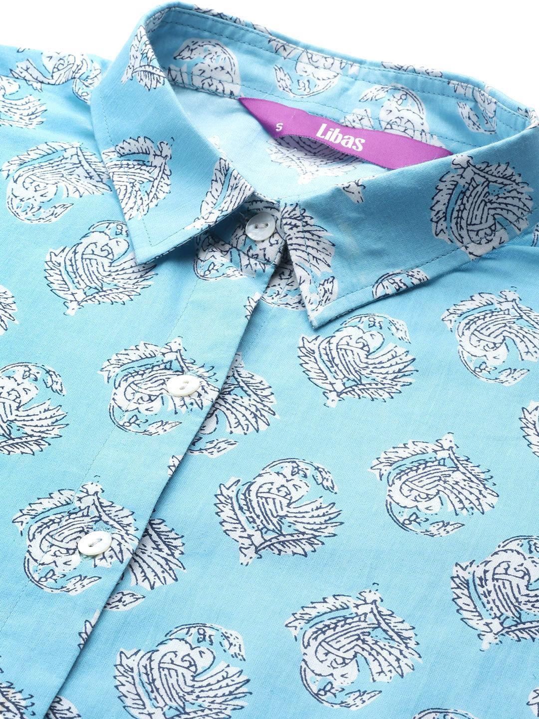 Blue Printed Cotton Night Suit - ShopLibas 