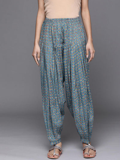 Blue Printed Cotton Salwar Pants - ShopLibas