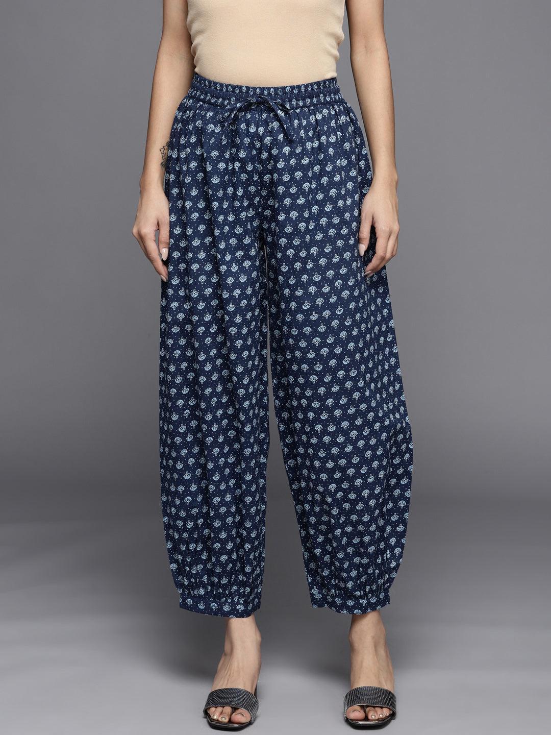 Blue Printed Cotton Salwar Pants - ShopLibas