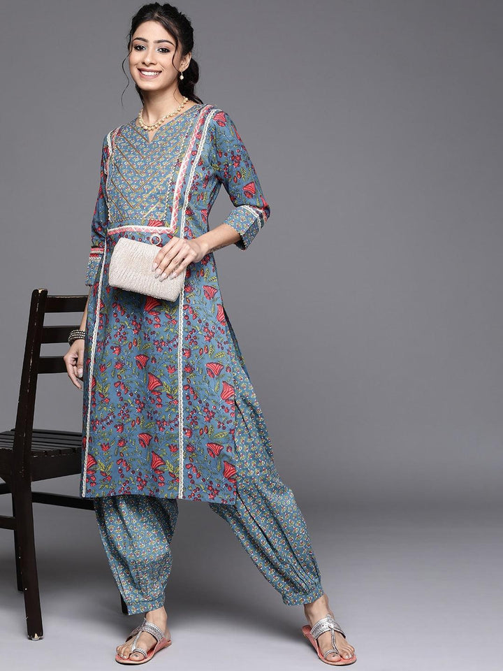 Blue Printed Cotton Salwar Pants - ShopLibas