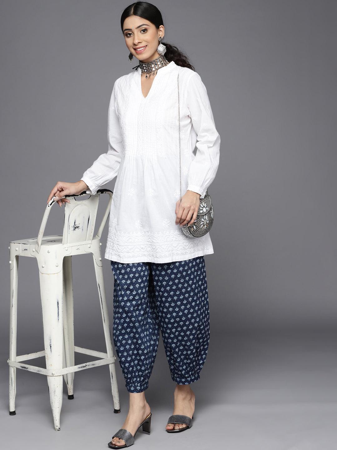 Blue Printed Cotton Salwar Pants - ShopLibas 