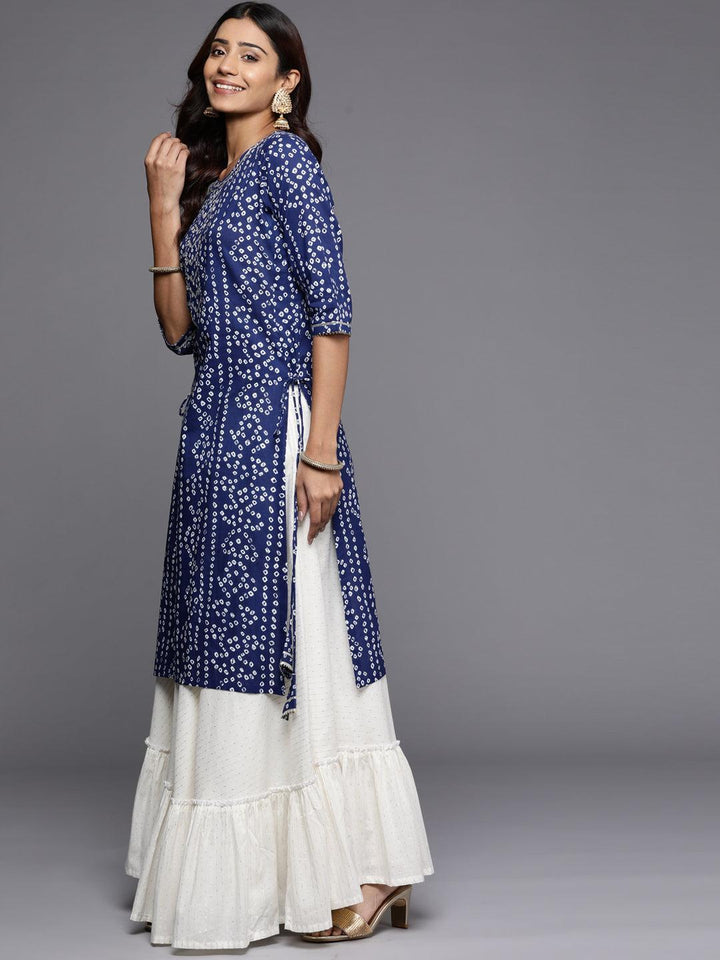 Blue Printed Cotton Straight Kurta - ShopLibas
