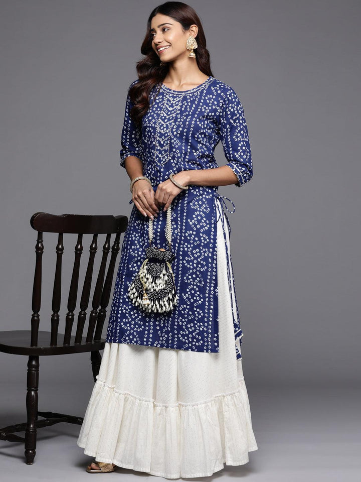 Blue Printed Cotton Straight Kurta - ShopLibas