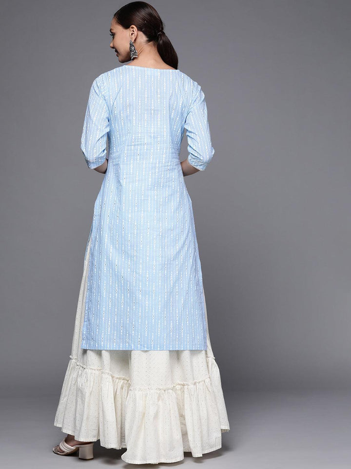 Blue Printed Cotton Straight Kurta - ShopLibas