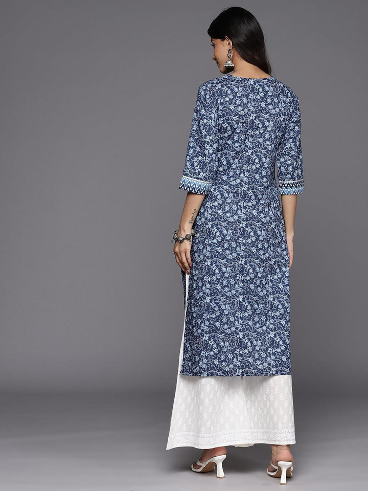 Blue Printed Cotton Straight Kurta