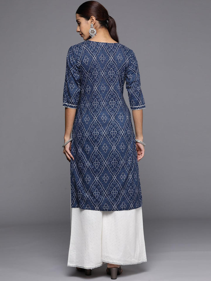 Blue Printed Cotton Straight Kurta - ShopLibas