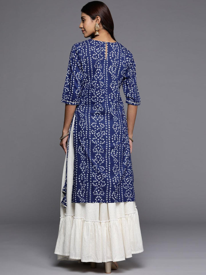 Blue Printed Cotton Straight Kurta - ShopLibas