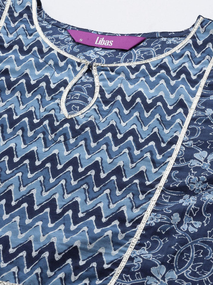 Blue Printed Cotton Straight Kurta