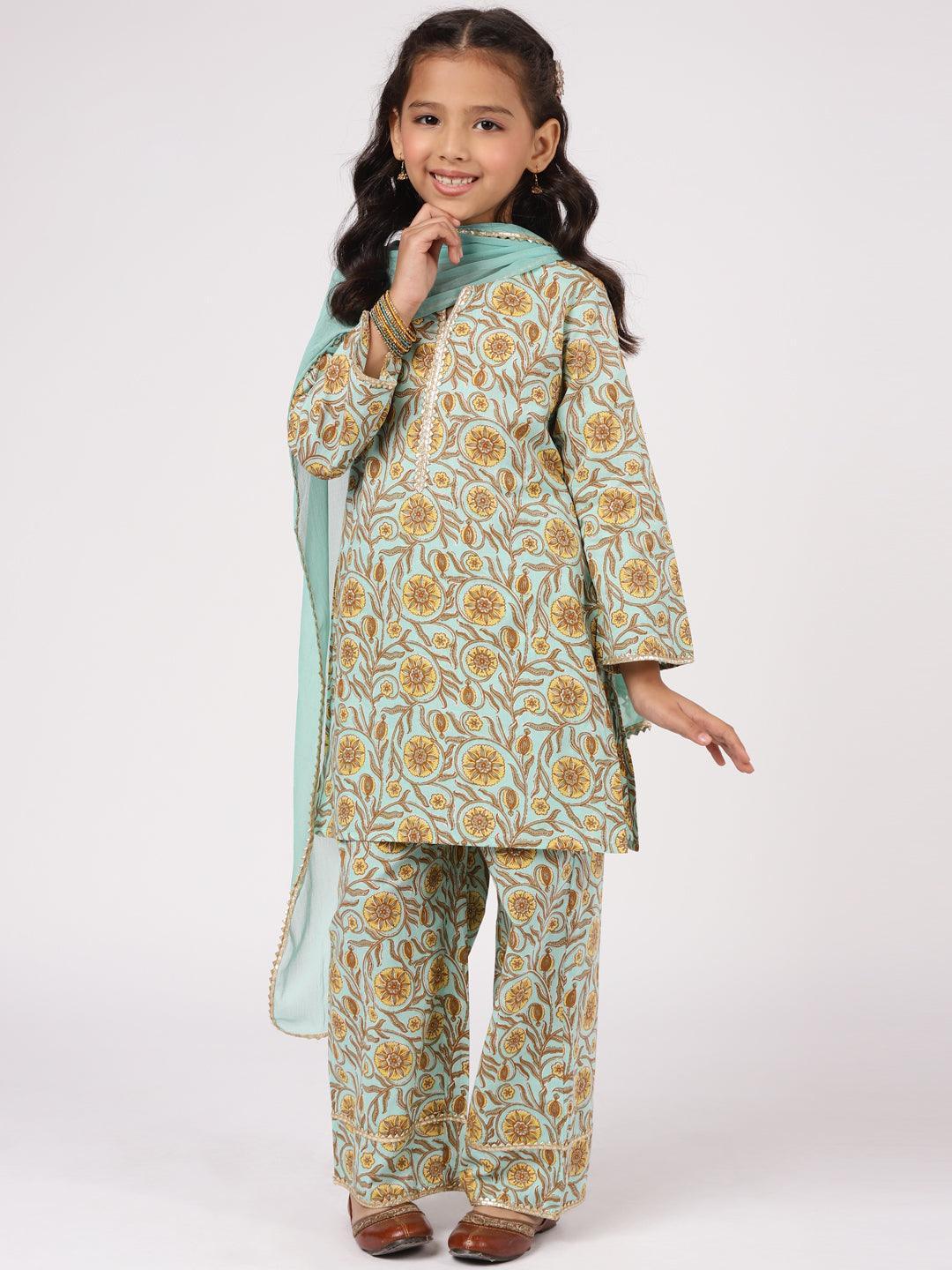 Blue Printed Cotton Suit Set - ShopLibas