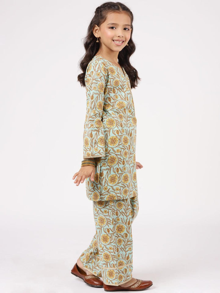 Kids Blue Printed Cotton Suit Set