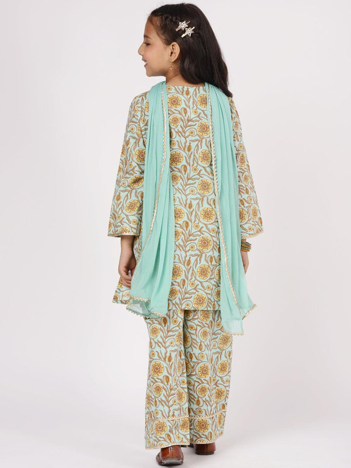 Kids Blue Printed Cotton Suit Set