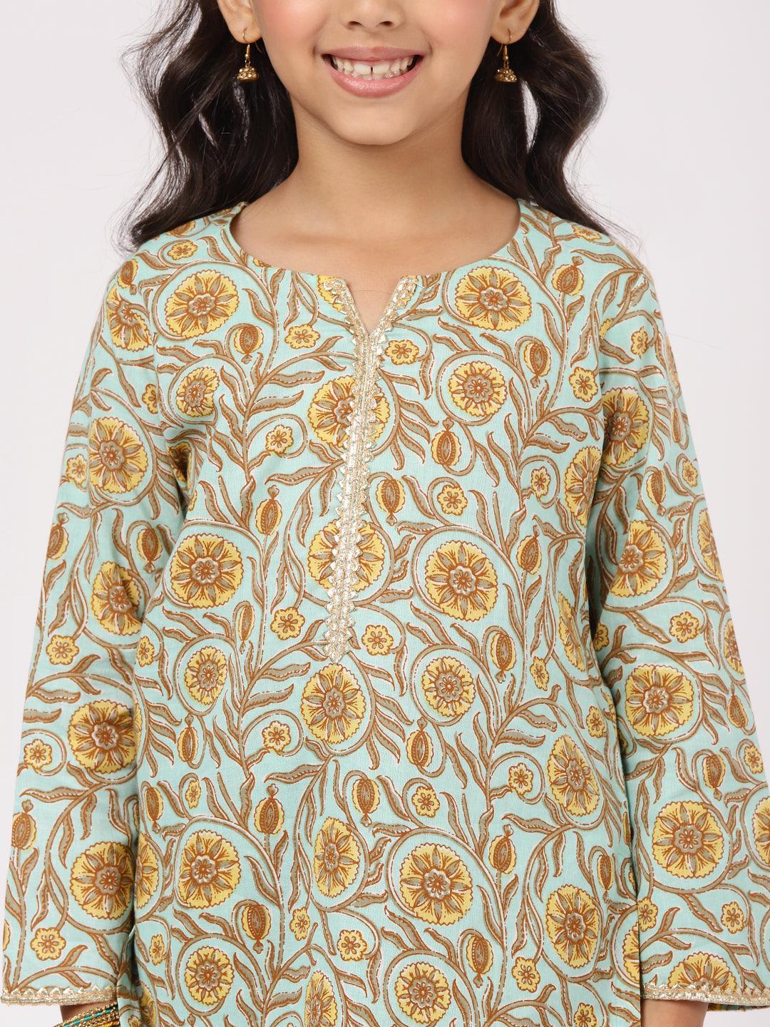 Blue Printed Cotton Suit Set - ShopLibas 
