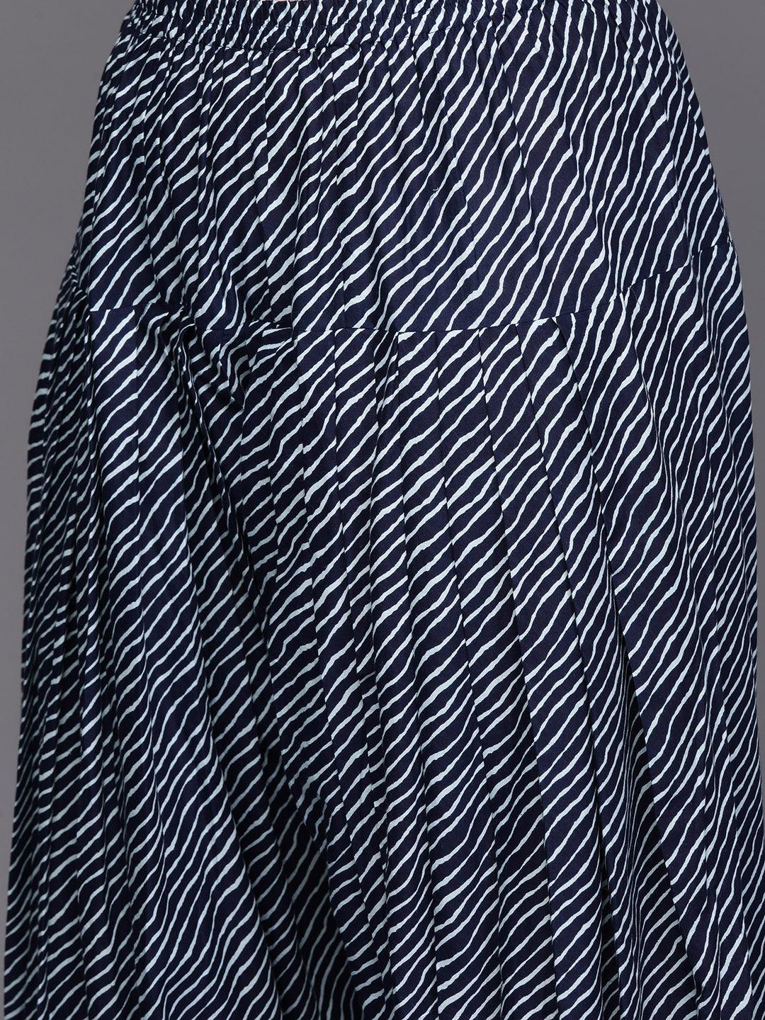 Black Yoke Design Cotton Straight Kurta With Trousers & Dupatta - Libas 