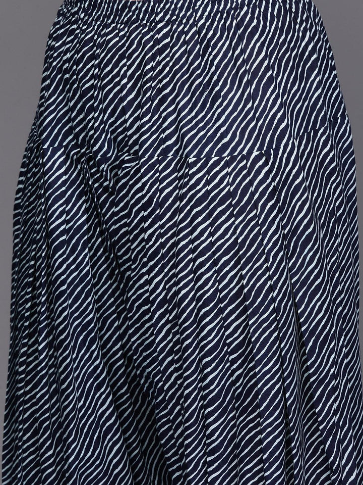 Blue Printed Cotton Straight Kurta With Salwar & Dupatta