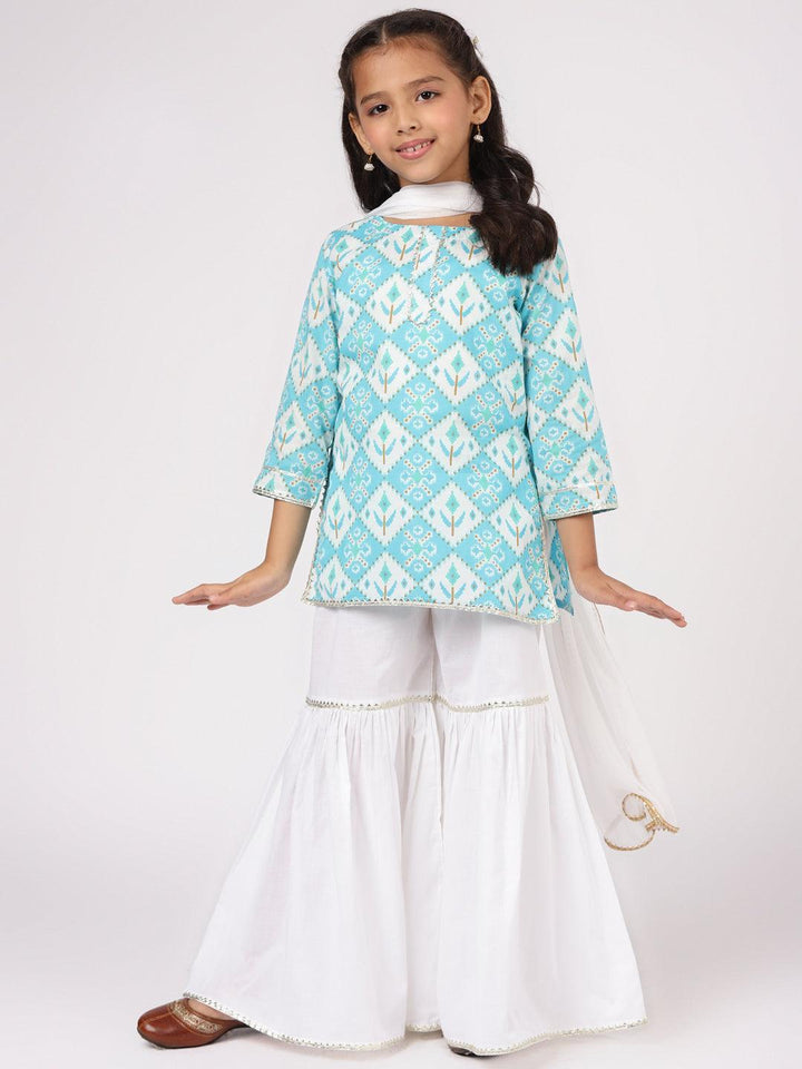Blue Printed Cotton Suit Set - ShopLibas