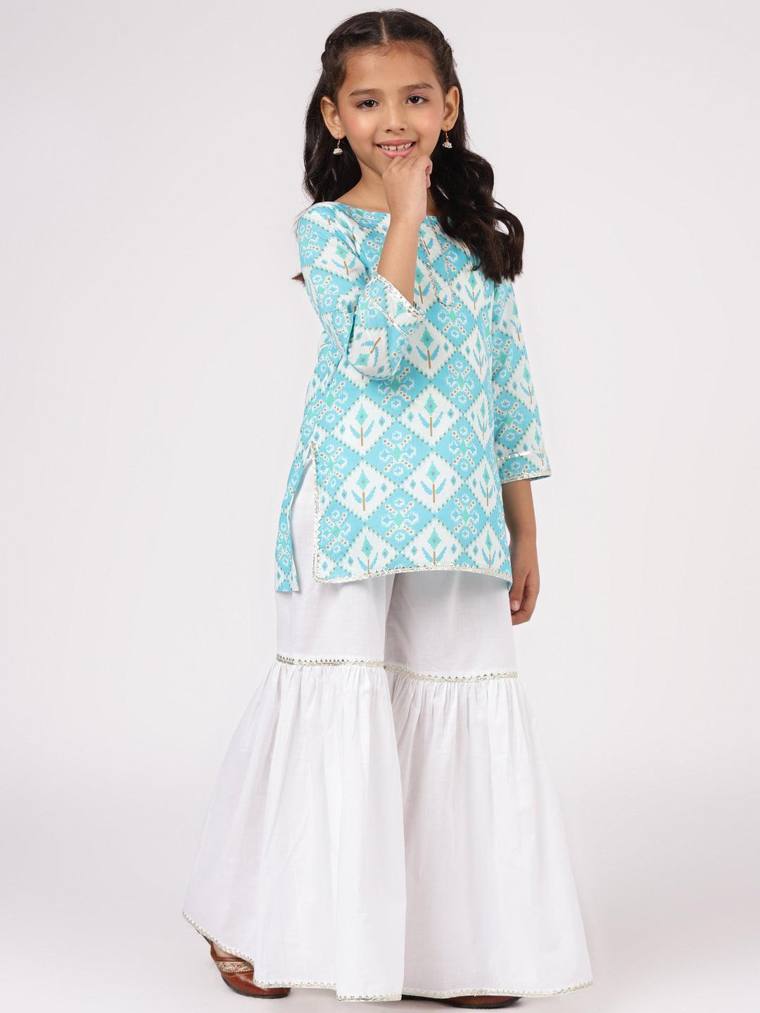 Blue Printed Cotton Suit Set - ShopLibas