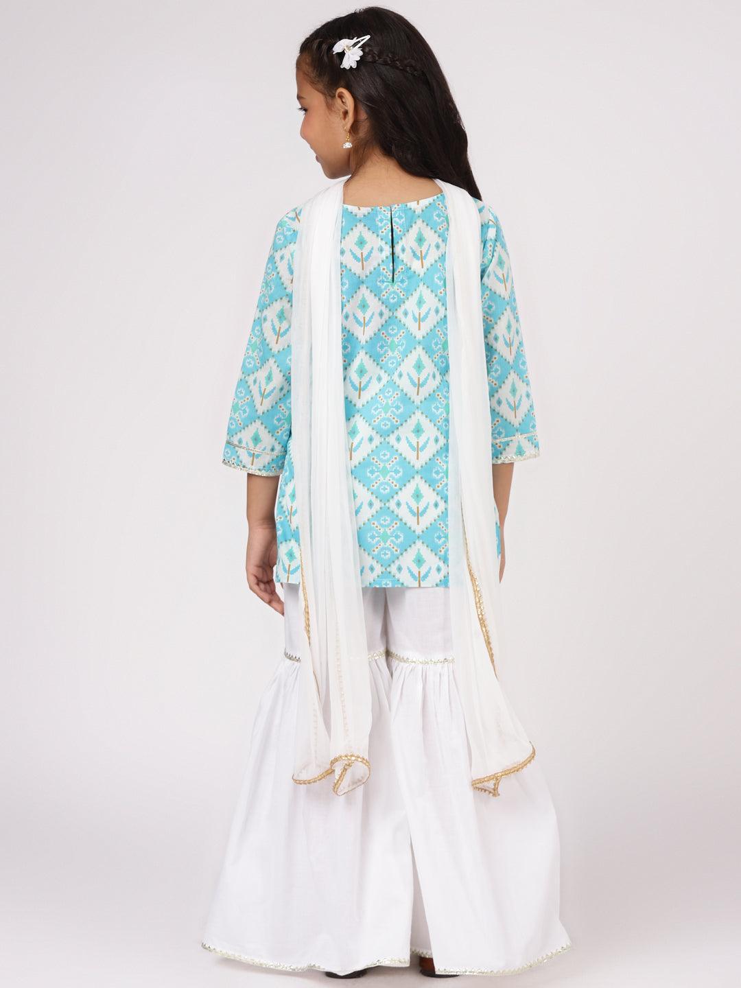 Blue Printed Cotton Suit Set - ShopLibas
