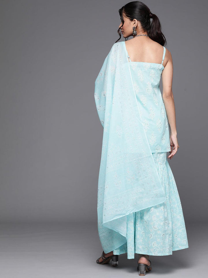 Blue Printed Cotton Suit Set - ShopLibas