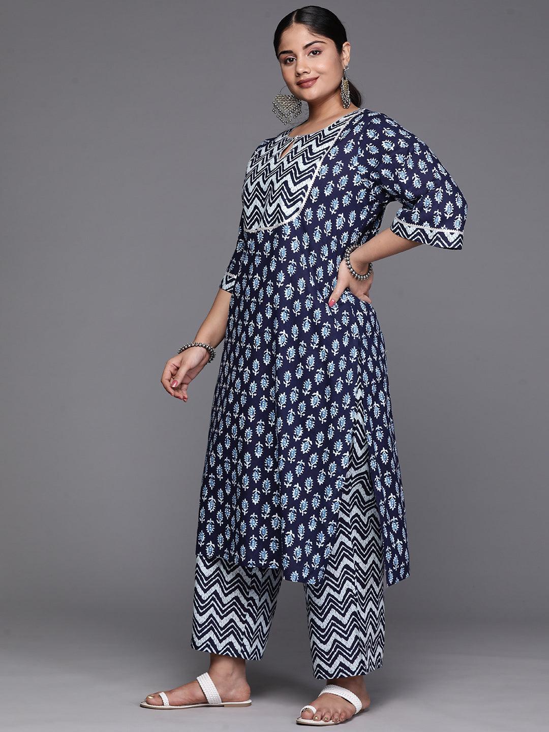 Black Yoke Design Cotton Straight Kurta With Trousers & Dupatta - Libas 