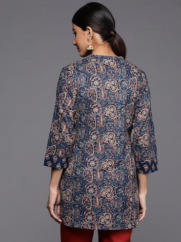 Blue Printed Cotton Straight Kurti - ShopLibas