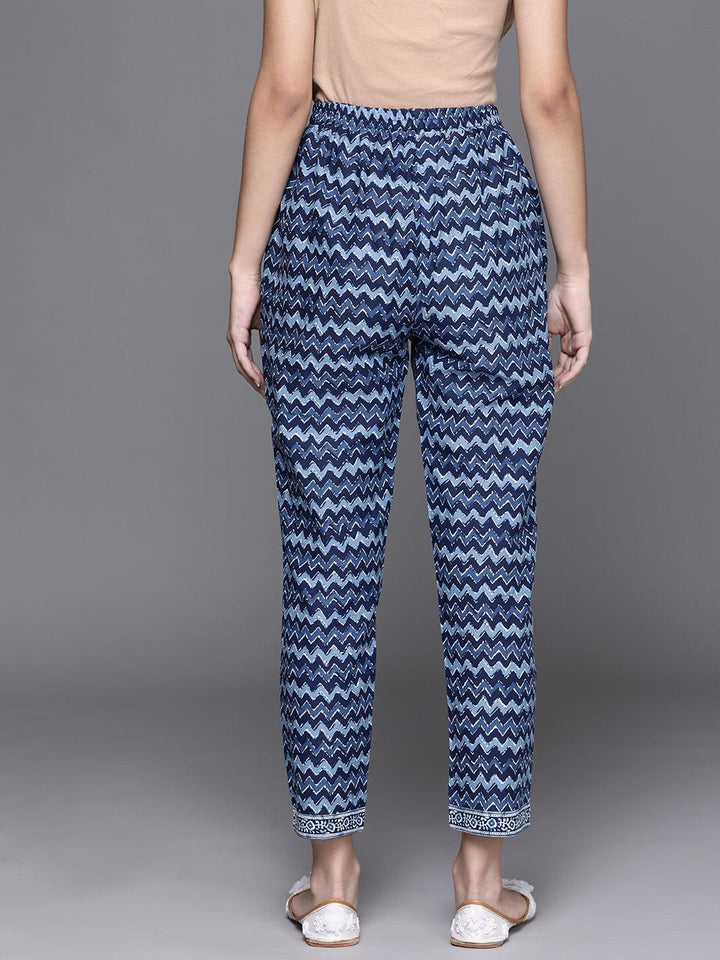 Blue Printed Cotton Trousers - ShopLibas
