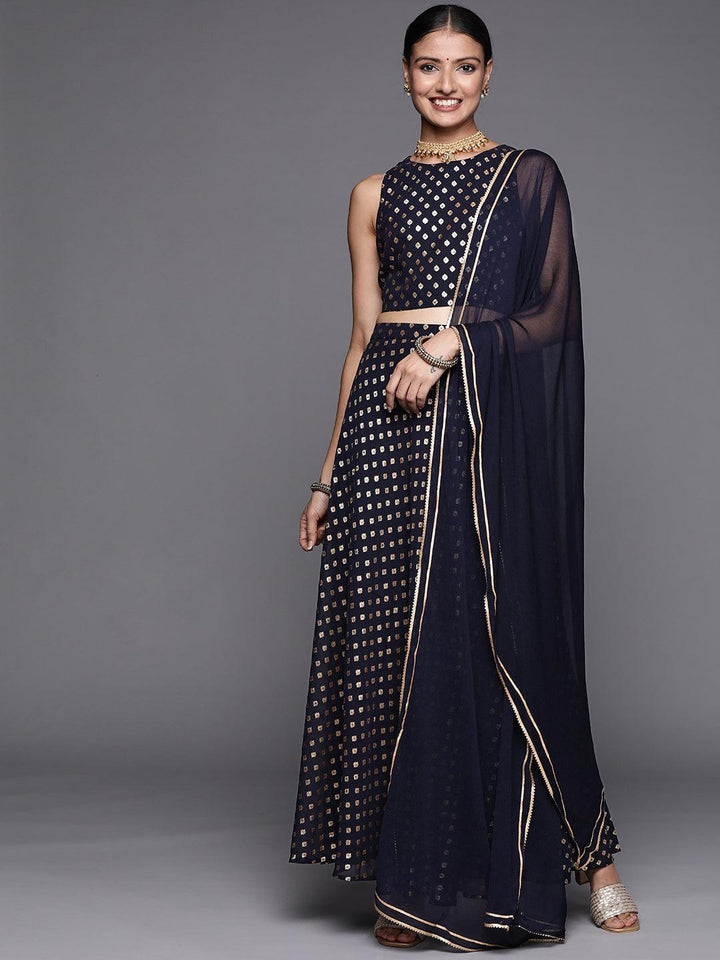 Blue Printed Georgette Lehenga Set