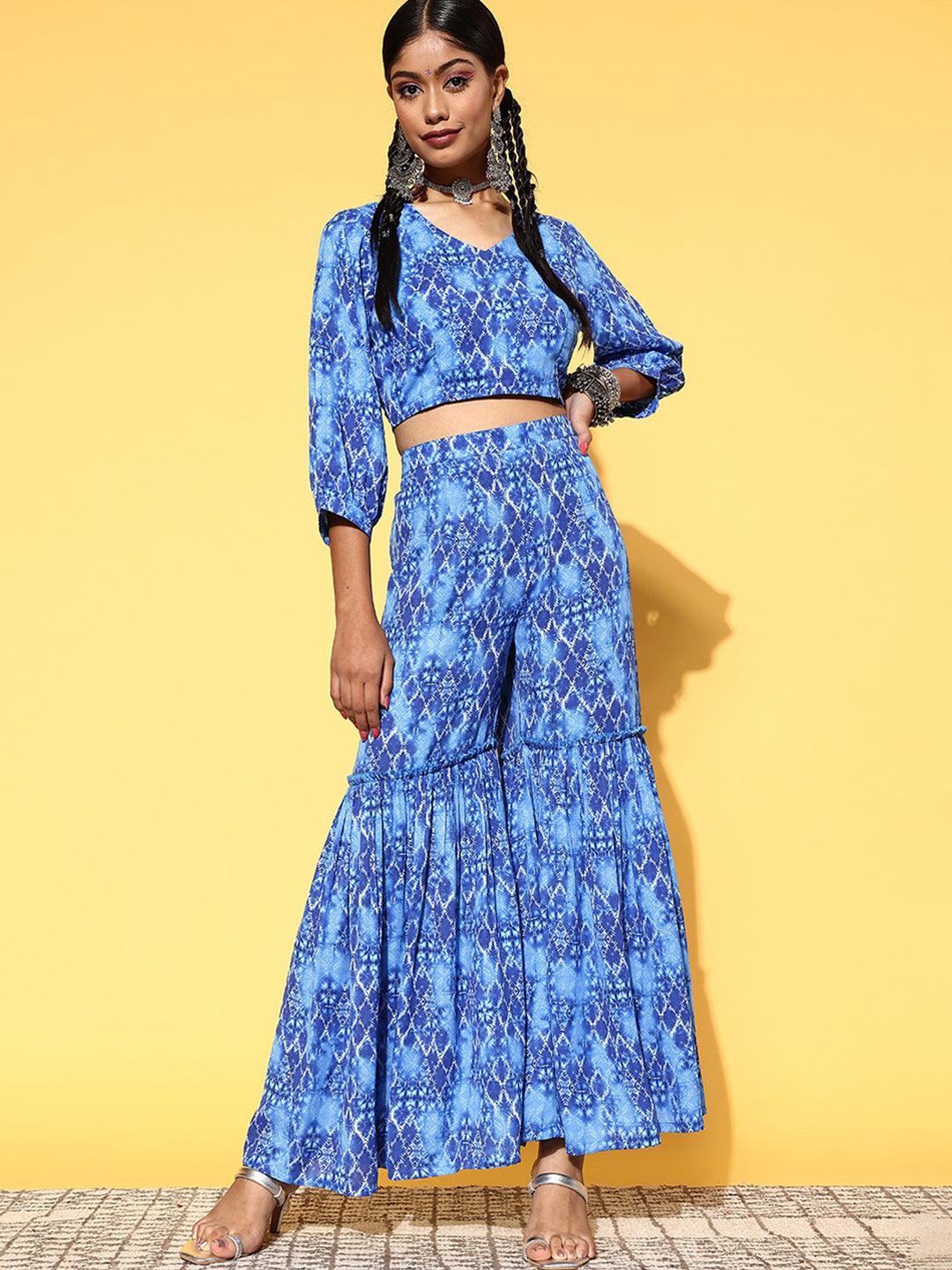 Blue Printed Georgette Co-Ords - ShopLibas