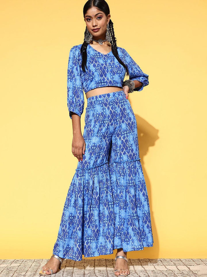 Blue Printed Georgette Co-Ords