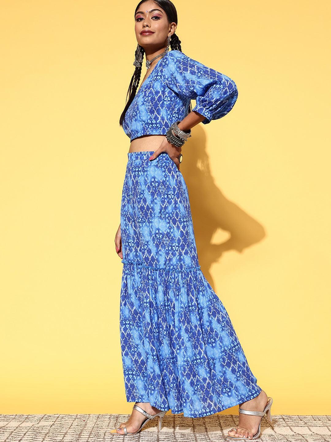 Blue Printed Georgette Co-Ords - ShopLibas 