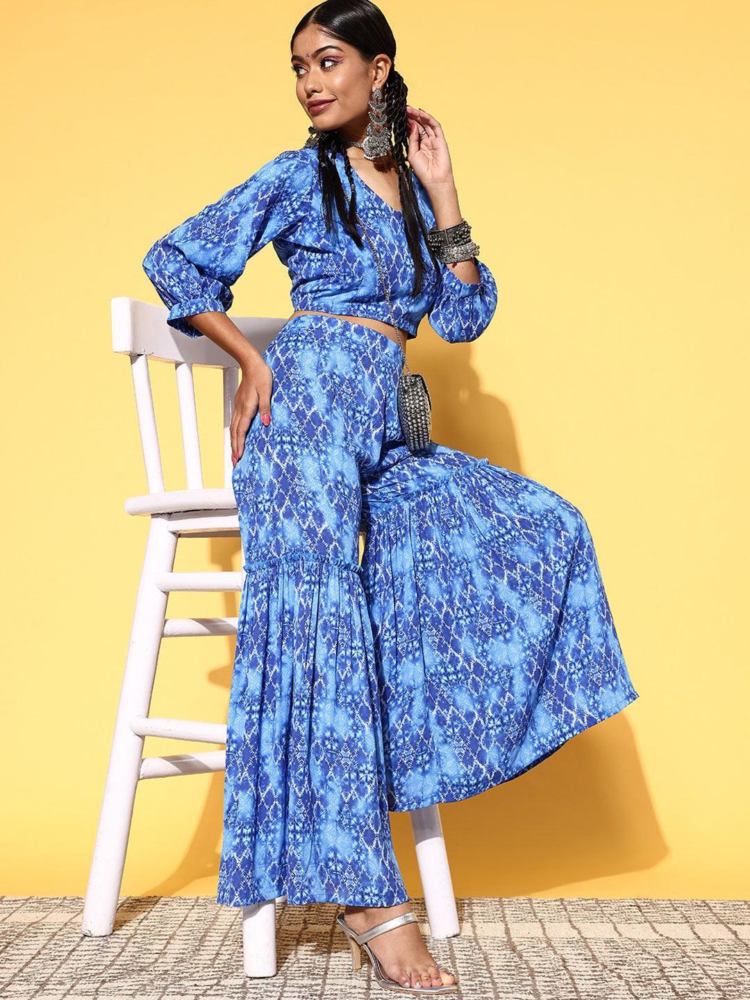 Blue Printed Georgette Co-Ords - ShopLibas 