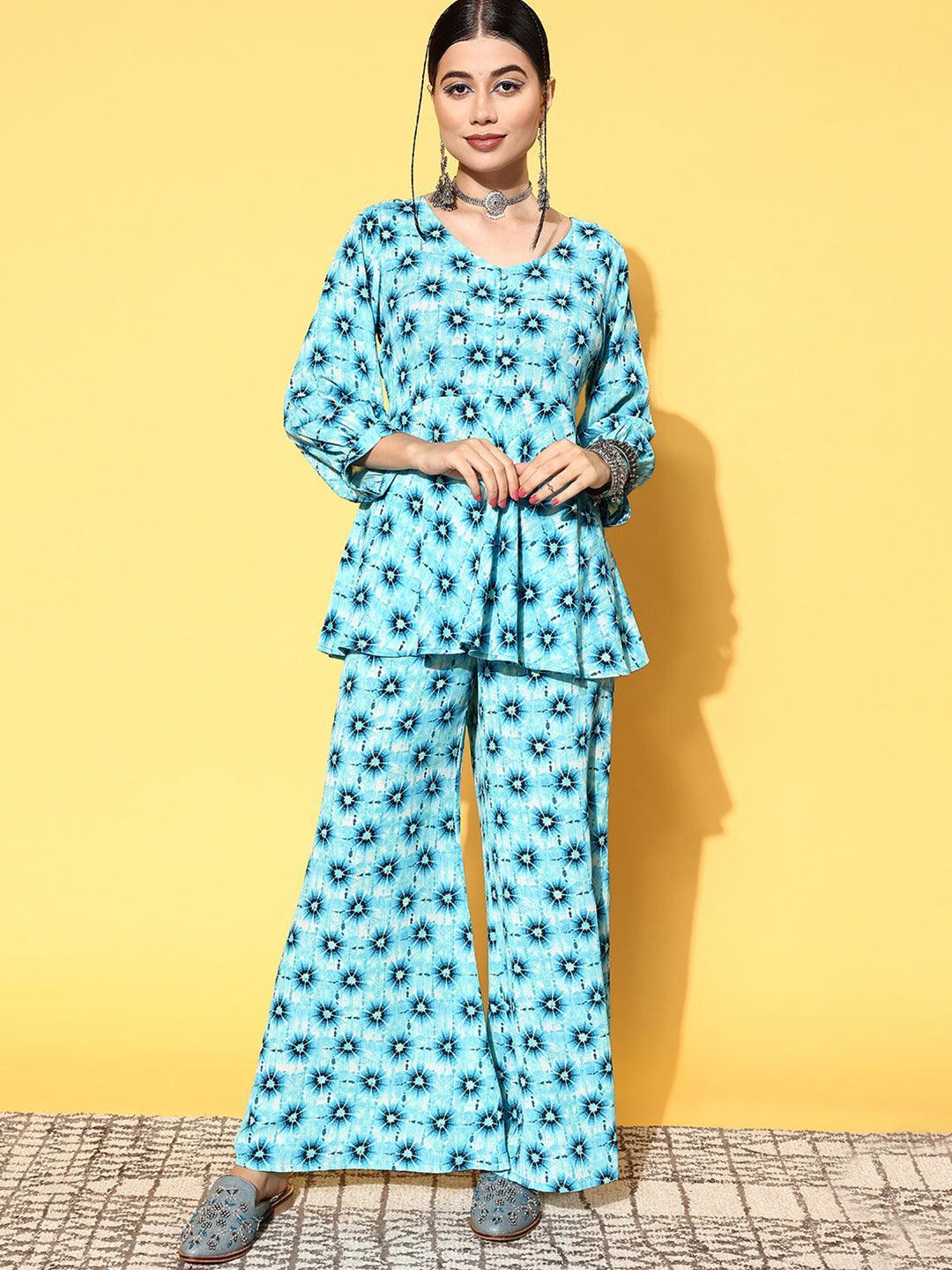 Blue Printed Georgette Co-Ords - ShopLibas 
