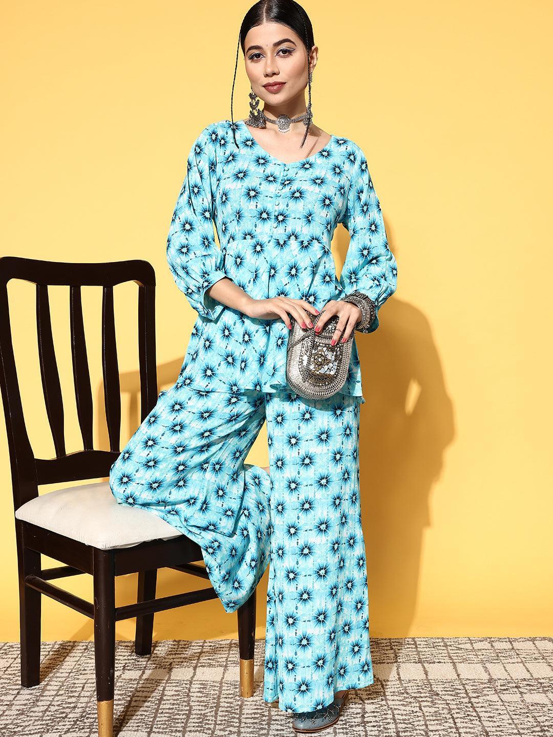 Blue Printed Georgette Co-Ords - ShopLibas 