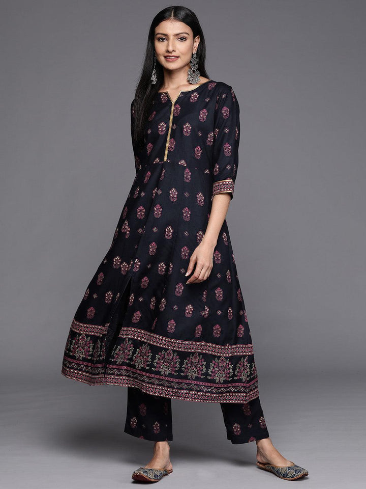 Blue Printed Rayon A-Line Kurta - ShopLibas