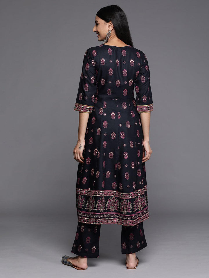 Blue Printed Rayon A-Line Kurta - ShopLibas