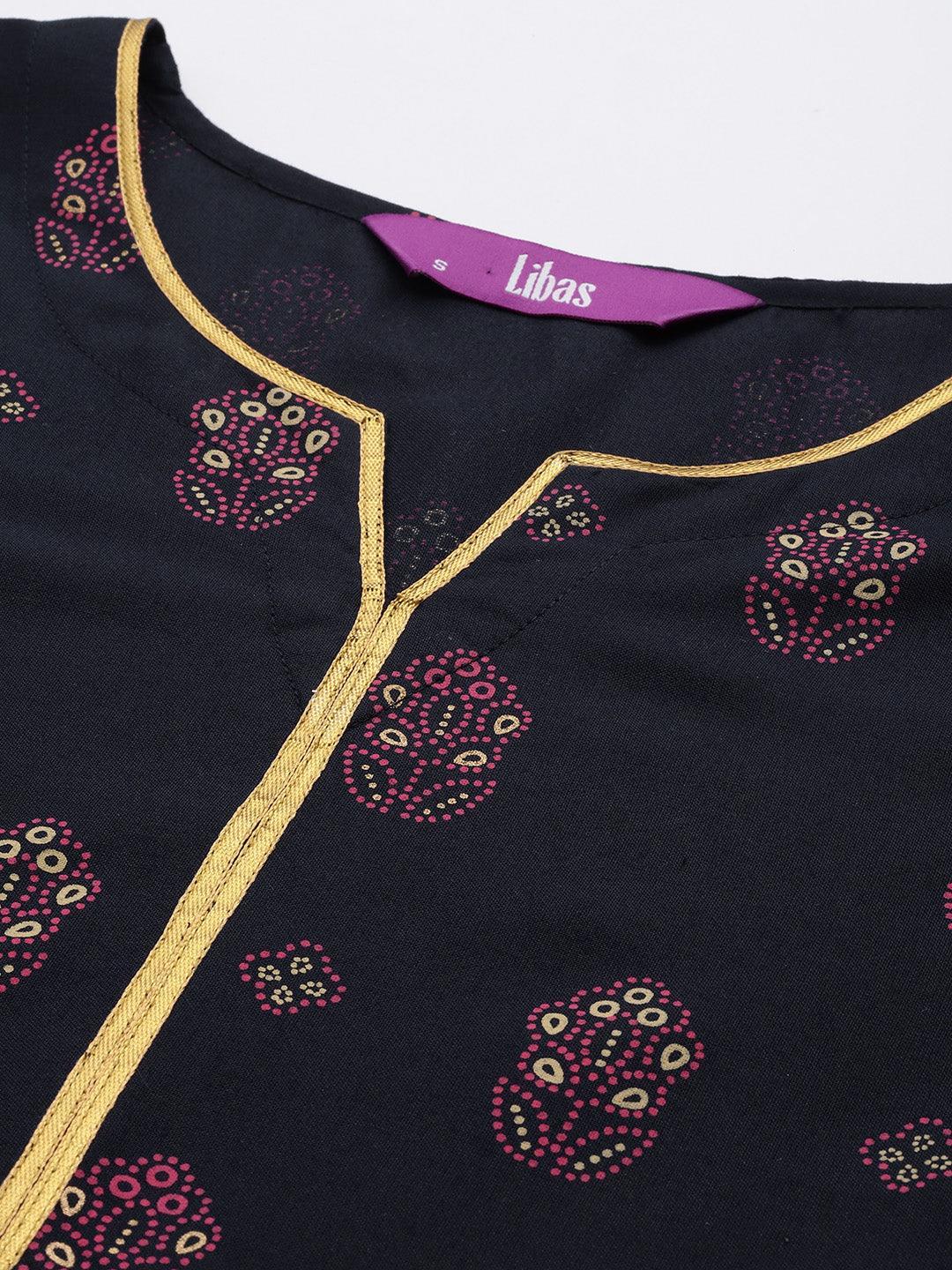 Blue Printed Rayon A-Line Kurta - ShopLibas
