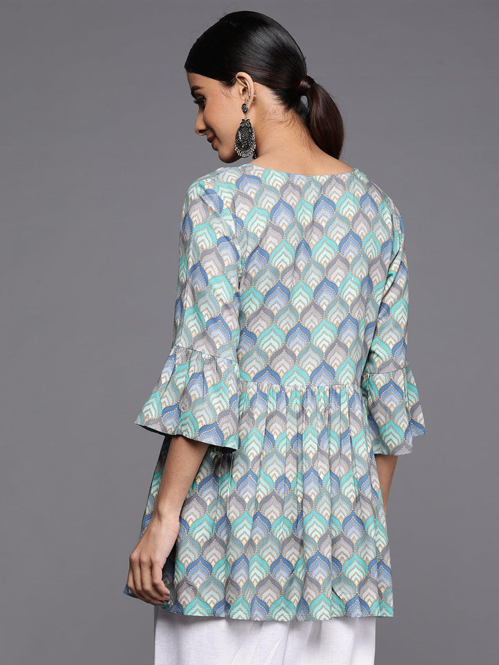Blue Printed Rayon A-Line Kurti - ShopLibas