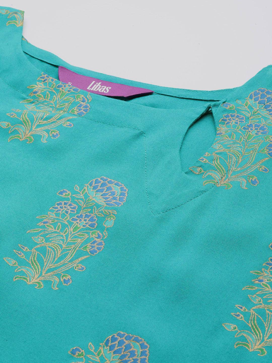 Blue Printed Rayon Straight Kurta - ShopLibas 