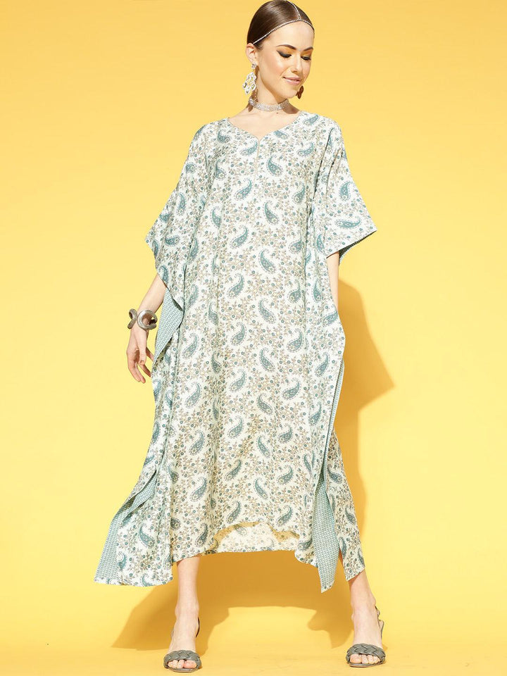 Blue Printed Silk Dress - ShopLibas