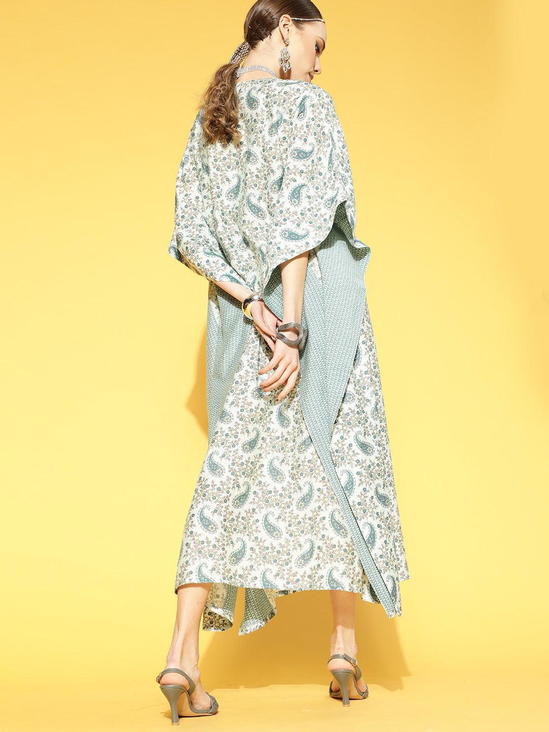 Blue Printed Silk Dress - ShopLibas