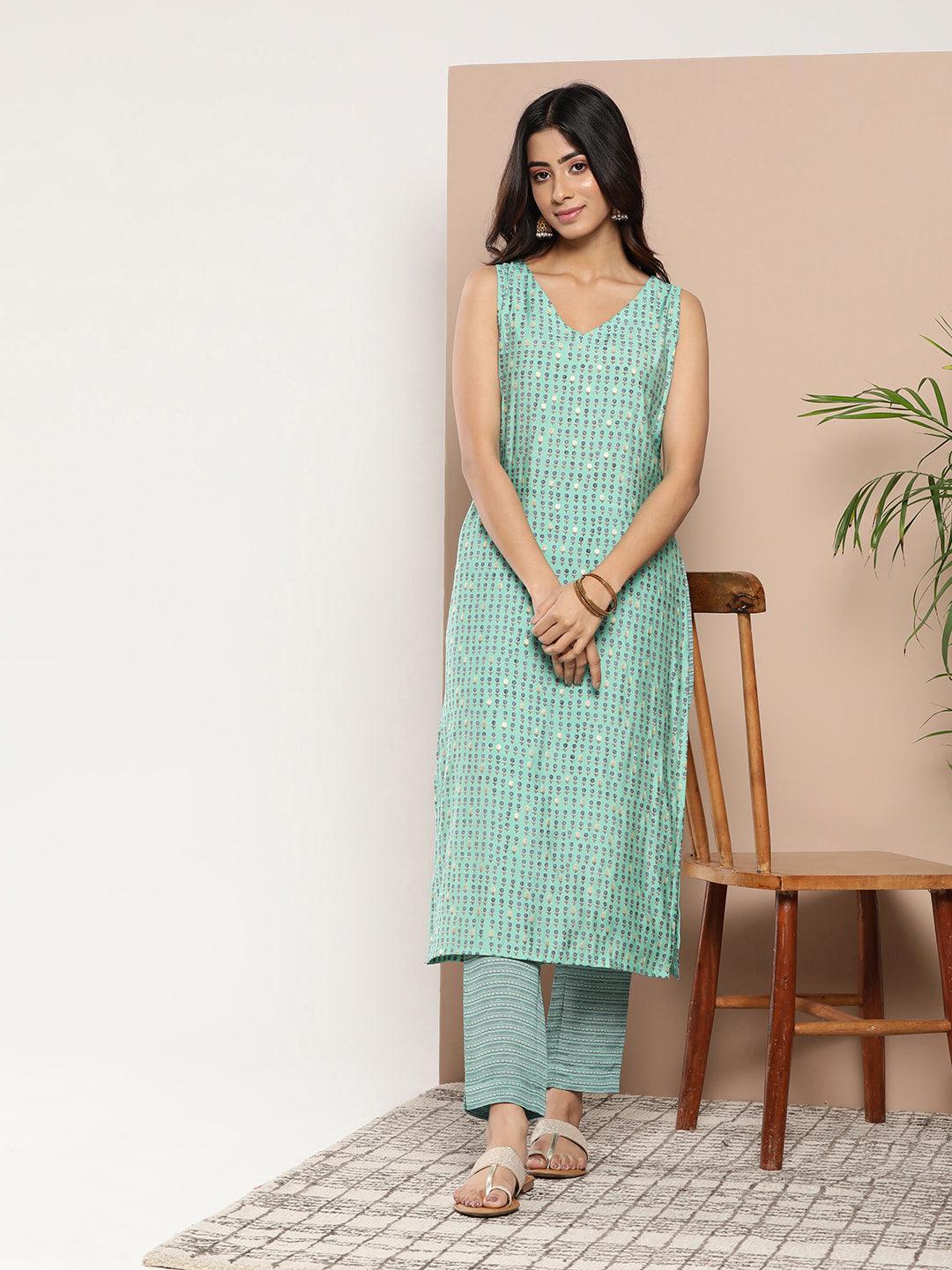 Blue Printed Silk Straight Kurta - ShopLibas