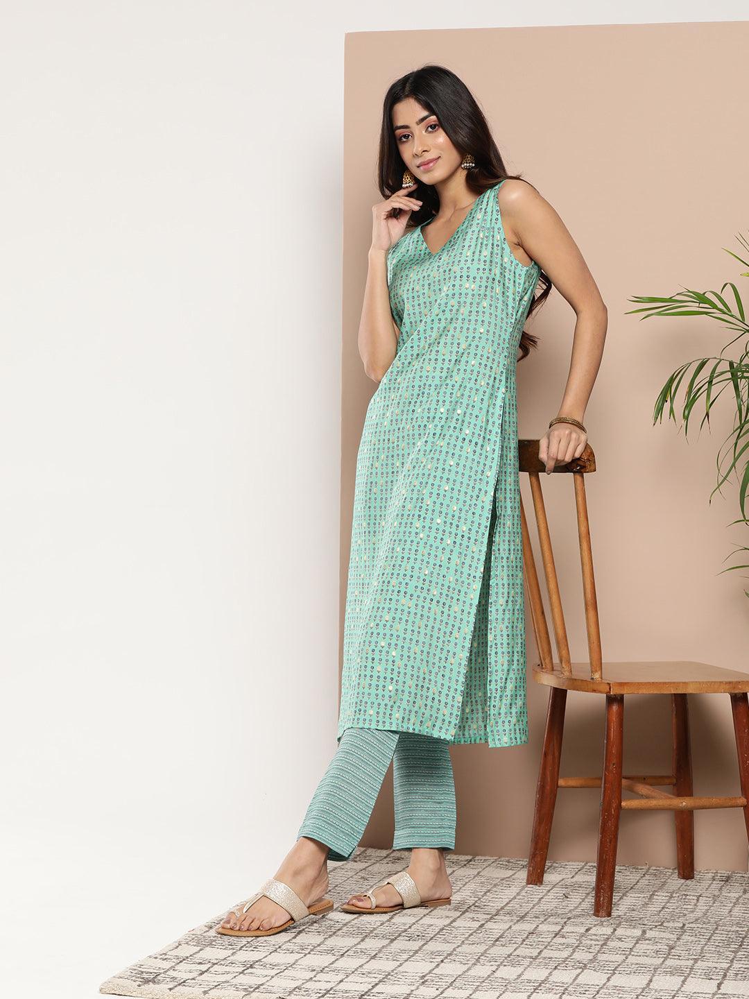 Blue Printed Silk Straight Kurta - ShopLibas 