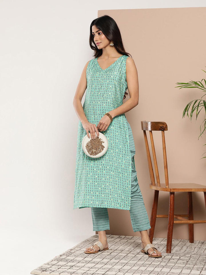 Blue Printed Silk Straight Kurta
