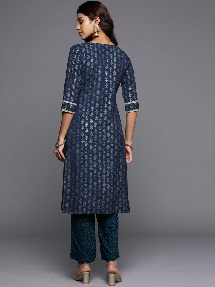 Blue Printed Silk Straight Kurta