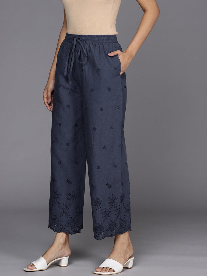Blue Self Design Cotton Palazzos