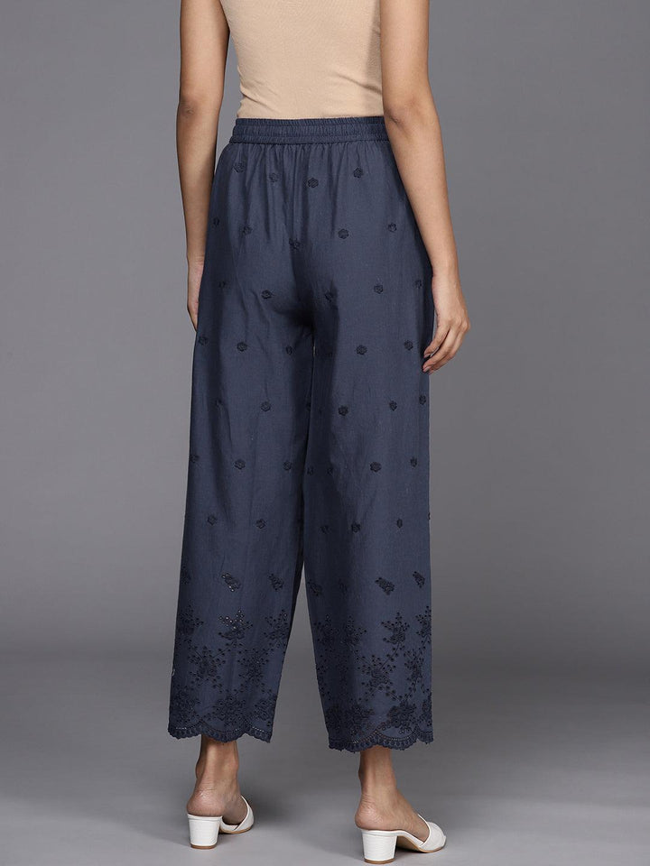 Blue Self Design Cotton Palazzos