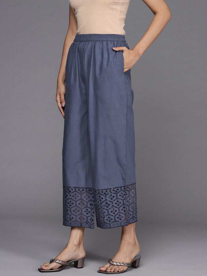 Blue Solid Cotton Palazzos