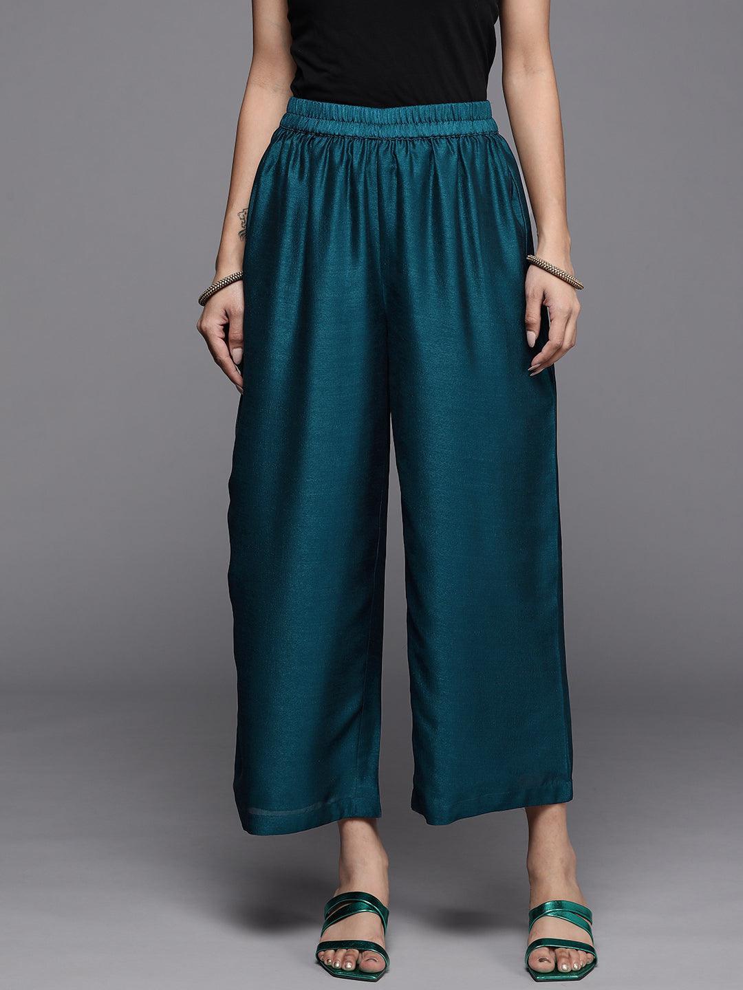 Blue Solid Silk Palazzos - ShopLibas