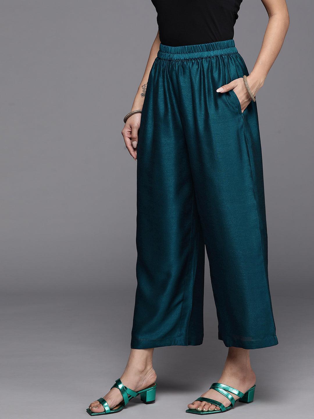 Blue Solid Silk Palazzos - ShopLibas